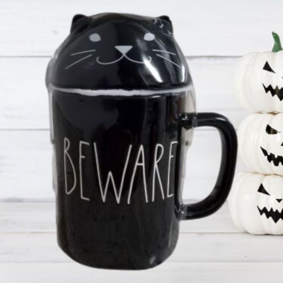 Rea Dunn Black Cat Mug BEWARE With Lid 16oz - Picture 2 of 4